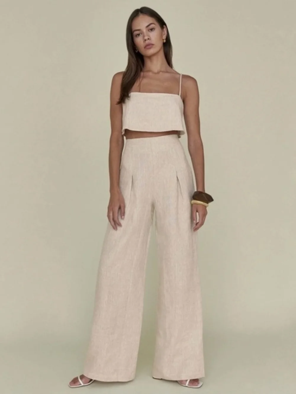 NWT Reformation Cleo Linen Set Oatmeal Size 6